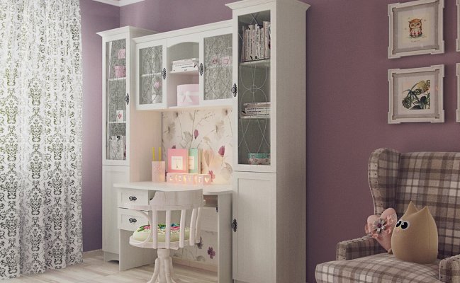 Шкаф с стеклянными фасадами и столом