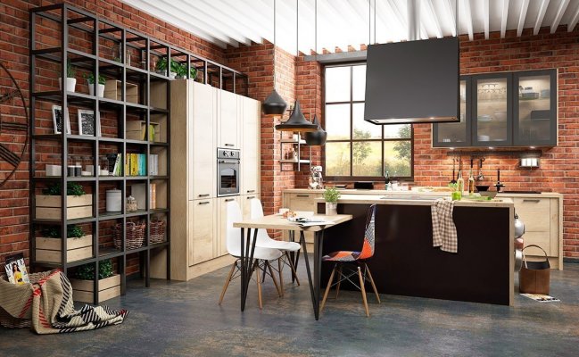 Большая кухня Лофт с островом