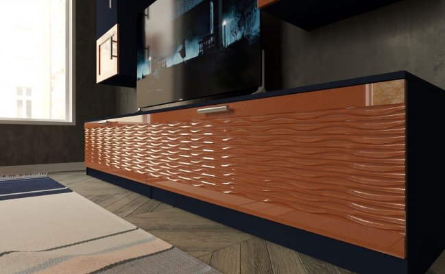 Стенка для гостиной с двумя подвесными шкафами и тумбой