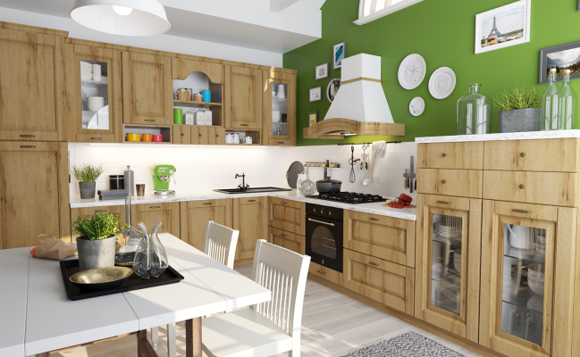 Большая угловая кухня в стиле кантри