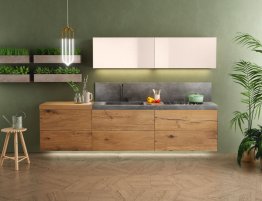 Продажа Небольшая прямая кухня фасадами под дерево в каталоге Купить Небольшая прямая кухня фасадами под дерево в каталоге