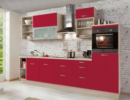 Продажа Небольшая прямая кухня красного цвета с открытыми полками в каталоге Купить Небольшая прямая кухня красного цвета с открытыми полками в каталоге