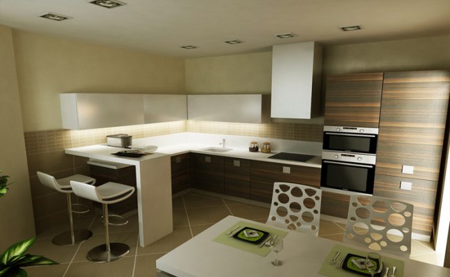 Большая угловая кухня в стиле хай-тек