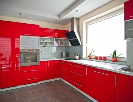 Продажа Большая угловая кухня с красными глянцевыми фасадами в каталоге Купить Большая угловая кухня с красными глянцевыми фасадами в каталоге
