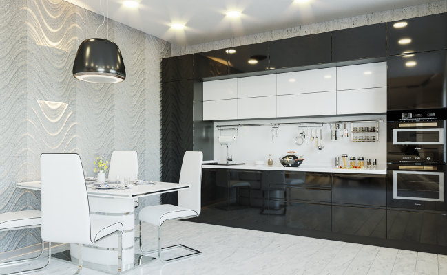 Прямая черная кухня в стиле хай-тек