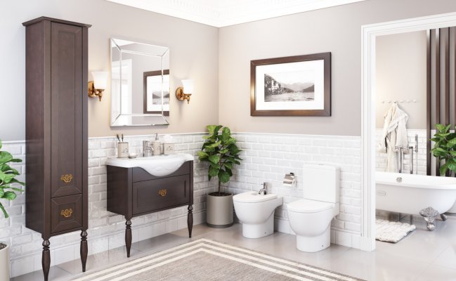 Шкаф-пенал для ванной из натурального дерева