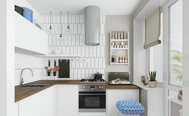 Угловая кухня с столешницей дерево