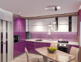Купить Кухня с сиреневыми фасадами в стиле минимализм в каталоге Угловые
