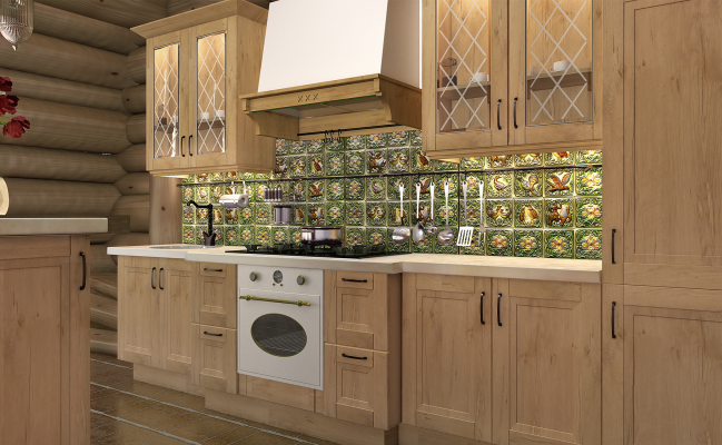 Прямая кухня в стиле кантри с островом