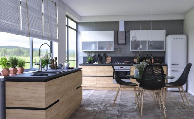 Светлая кухня лофт с островом 