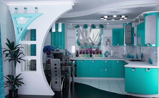 Большая угловая кухня, фартук с фотопечатью