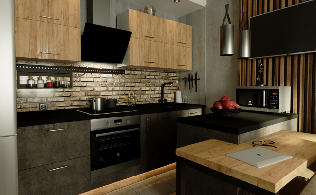 Стильная кухня в темных тонах с островом