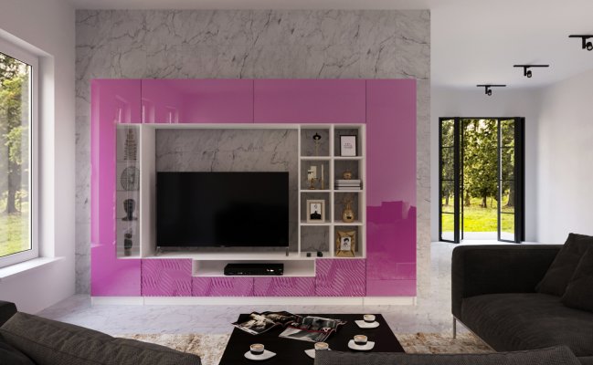 Шкаф-стенка с рельефными фасадами на тумбе