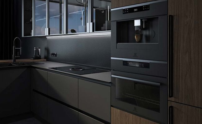 Угловая кухня Лофт в темных тонах