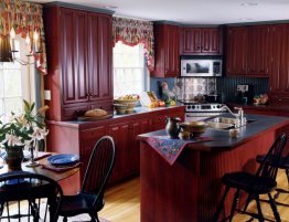 Купить Кухня в бордовом цвете с островом в каталоге Угловые