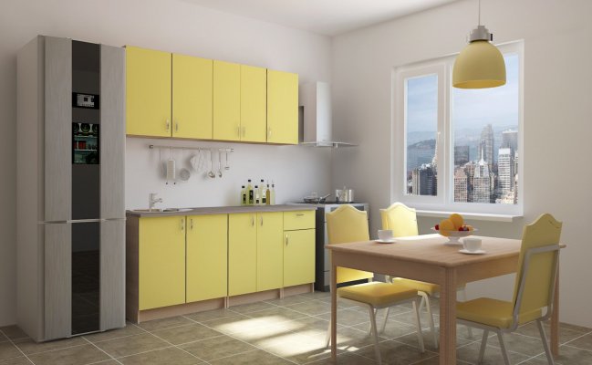 Кухня для небольшого помещения в желтом цвете