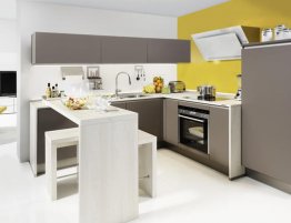 Продажа Угловая серая кухня с большой барной стойкой в каталоге Купить Угловая серая кухня с большой барной стойкой в каталоге