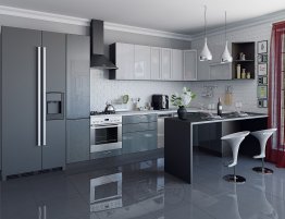 Продажа Серая кухня хай-тек с барной стойкой в каталоге Купить Серая кухня хай-тек с барной стойкой в каталоге