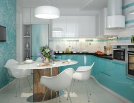 Купить Угловая кухня в бело-бирюзовом цвете в каталоге Из пвх
