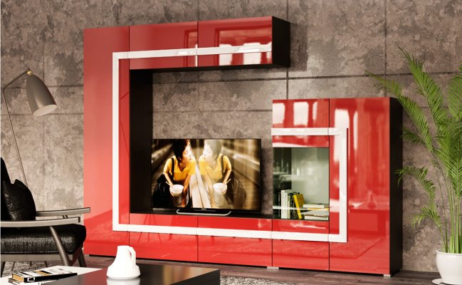 Модульные шкафы для гостиной фасад красный