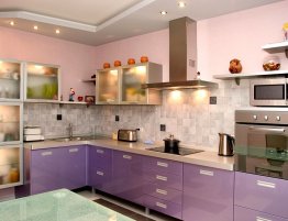 Продажа Угловая кухня с стеклянными фасадами сиреневого цвета в каталоге Купить Угловая кухня с стеклянными фасадами сиреневого цвета в каталоге