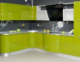 Продажа Глянцевая кухня с радиусными фасадами зеленого цвета в каталоге Купить Глянцевая кухня с радиусными фасадами зеленого цвета в каталоге