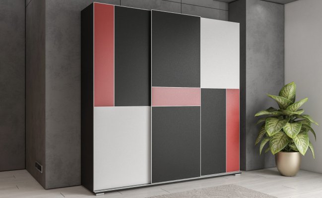 Шкаф-купе черно-красного цвета на фасаде