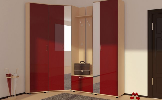Красный шкаф с зеркалом для прихожей