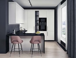 Купить Угловая кухня белого цвета с барной стойкой  в каталоге Акриловые