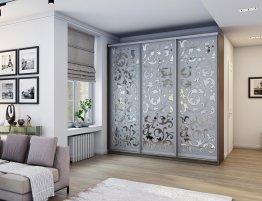 Продажа Трехстворчатый шкаф-купе пескоструйным орнаментом в каталоге Купить Трехстворчатый шкаф-купе пескоструйным орнаментом в каталоге