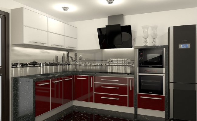 Кухня угловая с фартуком с фотопечатью