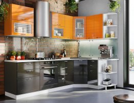 Продажа Угловая кухня в коричнево-оранжевом цвете в каталоге Купить Угловая кухня в коричнево-оранжевом цвете в каталоге