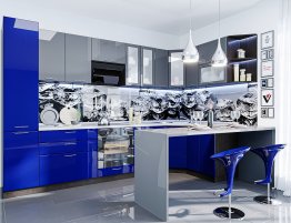 Продажа Кухня с глянцевыми синими фасадами  в каталоге Купить Кухня с глянцевыми синими фасадами  в каталоге