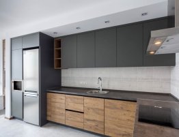 Купить Угловая кухня в стиле минимализм Дерево - Графит в каталоге Акриловые
