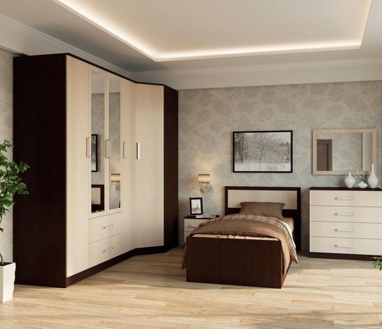 Шкаф угловой модульный с выдвижными ящиками и зеркалом