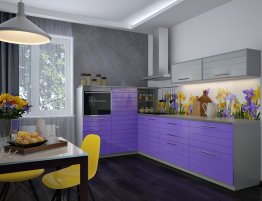 Продажа Небольшая угловая кухня с фотопечатью на фартуке в каталоге Купить Небольшая угловая кухня с фотопечатью на фартуке в каталоге