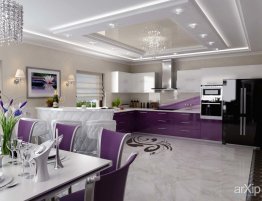 Продажа Большая кухня с фиолетово-белыми фасадами в каталоге Купить Большая кухня с фиолетово-белыми фасадами в каталоге