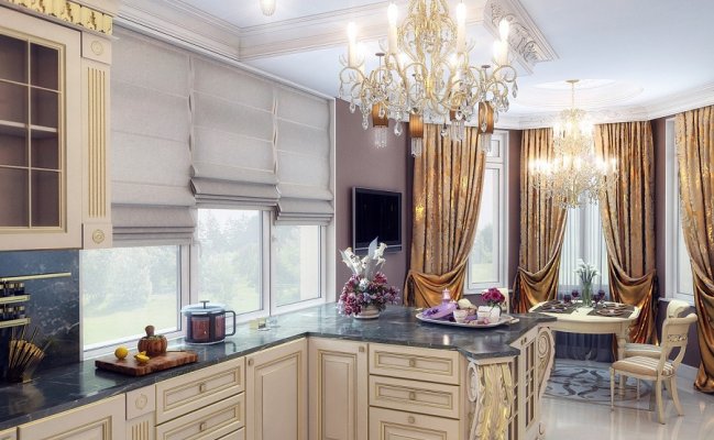 Кухня с фасадами из дерева в стиле барокко
