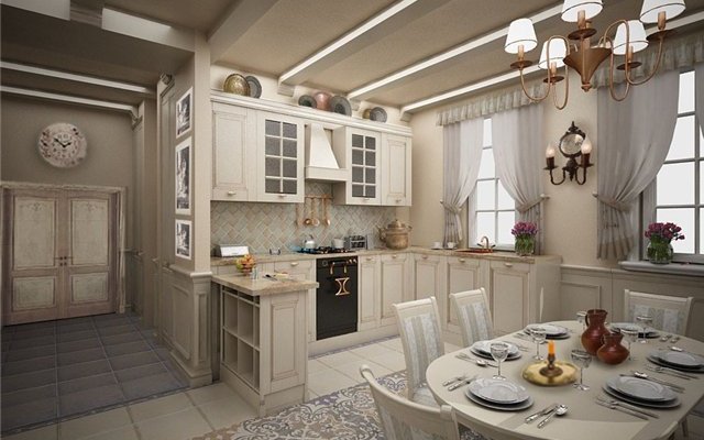 Светлая кухня в стиле шале