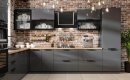 Угловая кухня темного цвета в стиле лофт 