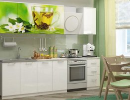Продажа Кухня белого цвета с фотопечатью на верхних шкафах в каталоге Купить Кухня белого цвета с фотопечатью на верхних шкафах в каталоге