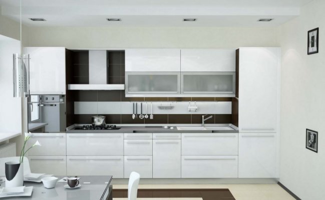 Светлая прямая кухня в стиле хай-тек