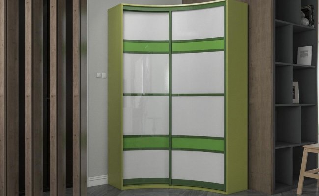 Радиусный шкаф-купе зеленого цвета