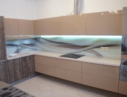 Купить Угловая кухня с глянцевыми фасадами цвет капучино в каталоге Угловые