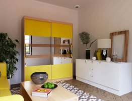 Продажа Шкаф-купе с зеркалом и желтой полосой в каталоге Купить Шкаф-купе с зеркалом и желтой полосой в каталоге