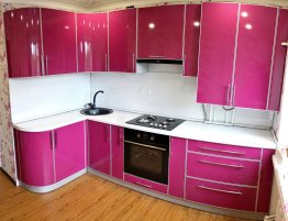 Продажа Угловая кухня для небольшого помещения с розовыми фасадами в каталоге Купить Угловая кухня для небольшого помещения с розовыми фасадами в каталоге