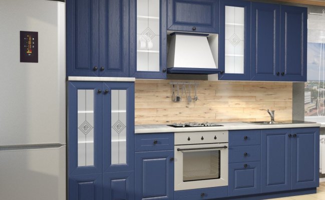 Небольшая кухня в синем цвете