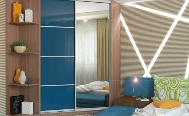 Большой угловой шкаф-купе с зеркалом и боковыми полками