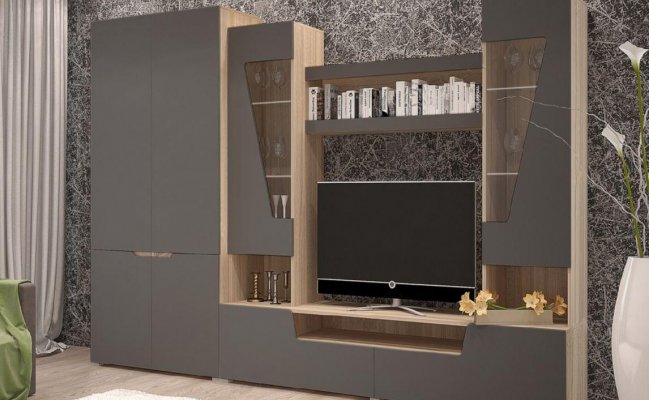 Модульная стенка для гостиной цвет графит