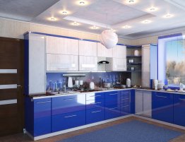 Продажа Угловая кухня с фартуком фотопечатью и цветными фасадами в каталоге Купить Угловая кухня с фартуком фотопечатью и цветными фасадами в каталоге